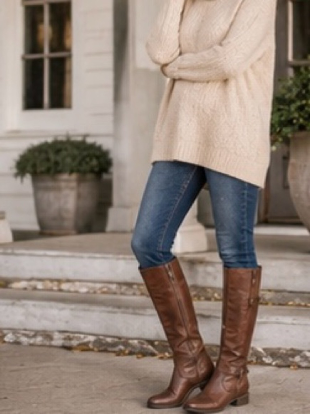 by GUESS Brown Knee High Riding Boots Distressed Leather Zip 6.5